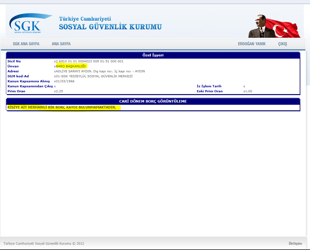 T.C. Sosyal Güvenlik Kurumu (SGK) Cari Dönem Borçsuzluk Belgesi