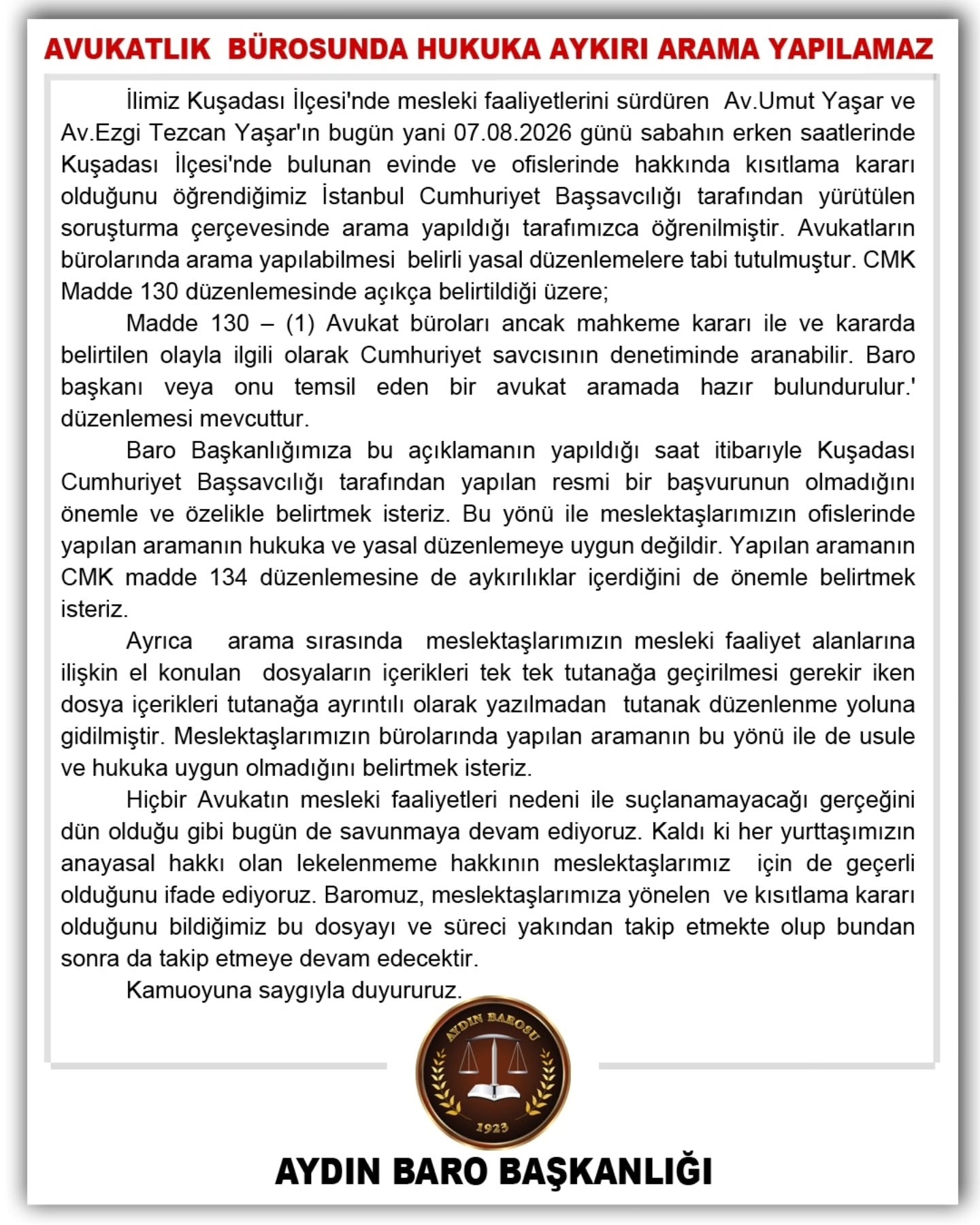 07.08.2026 Tarihli Basın AÇıklaması
