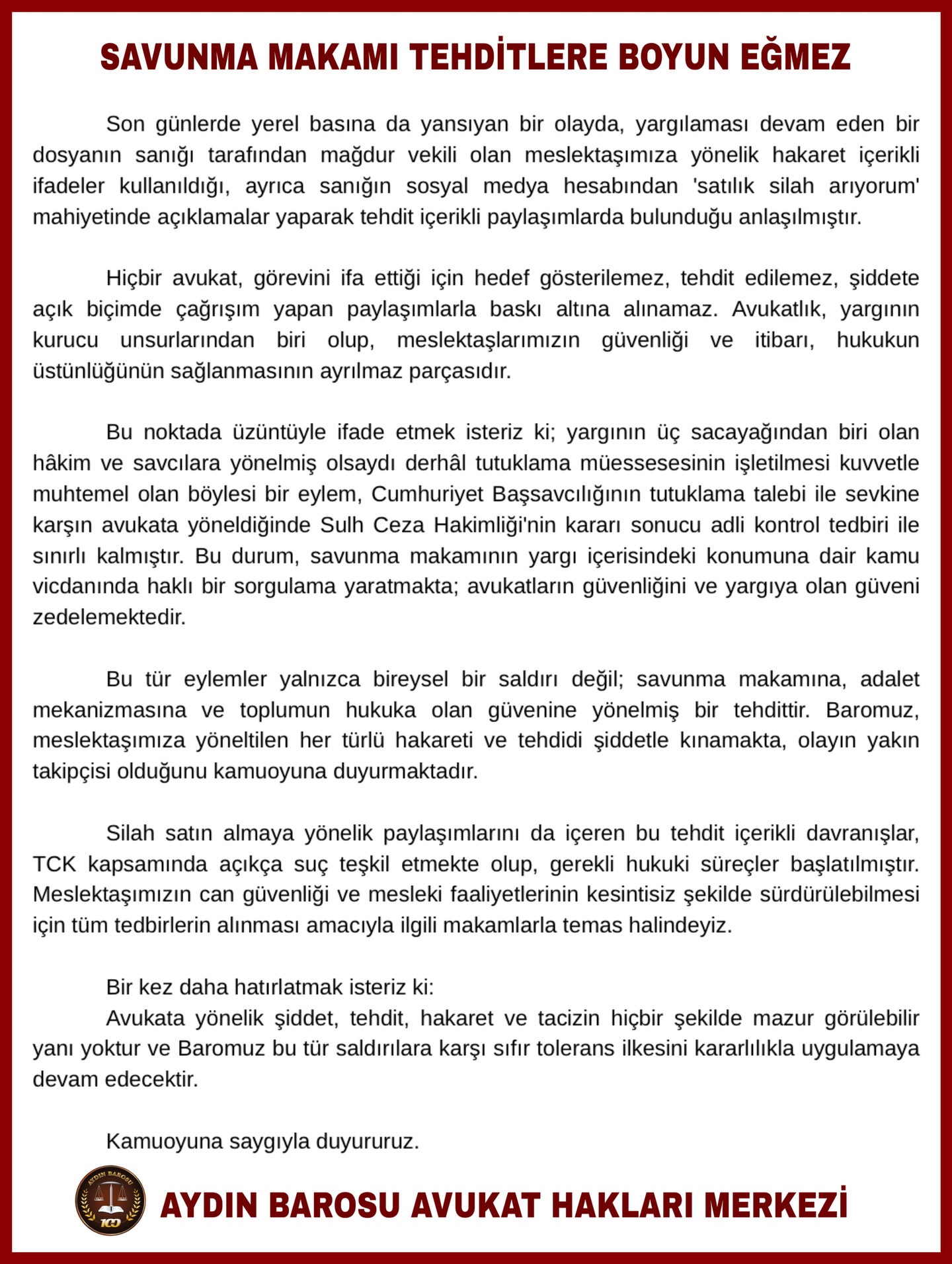 11.12.2025 Tarihli Basın AÇıklaması
