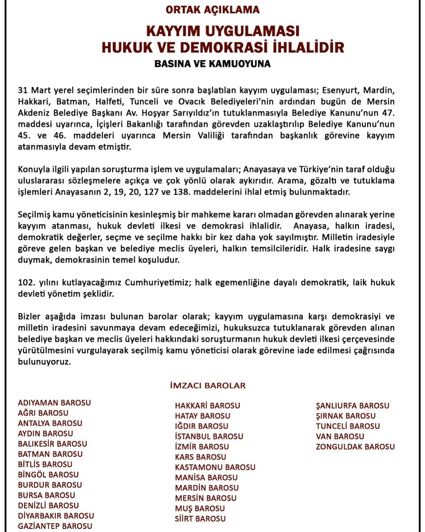 13.01.2025 Tarihli Basın AÇıklaması