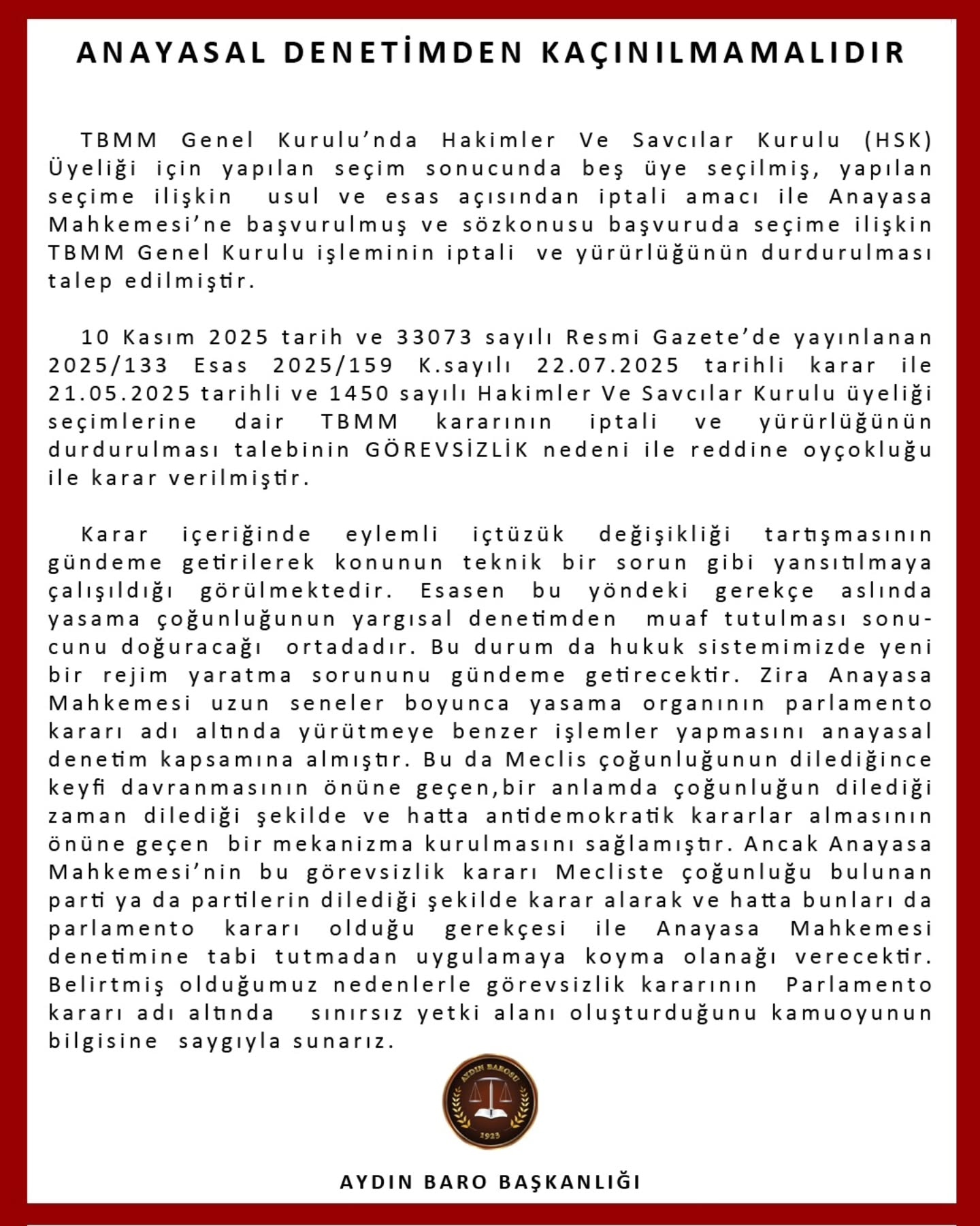 13.11.2025 Tarihli Basın AÇıklaması