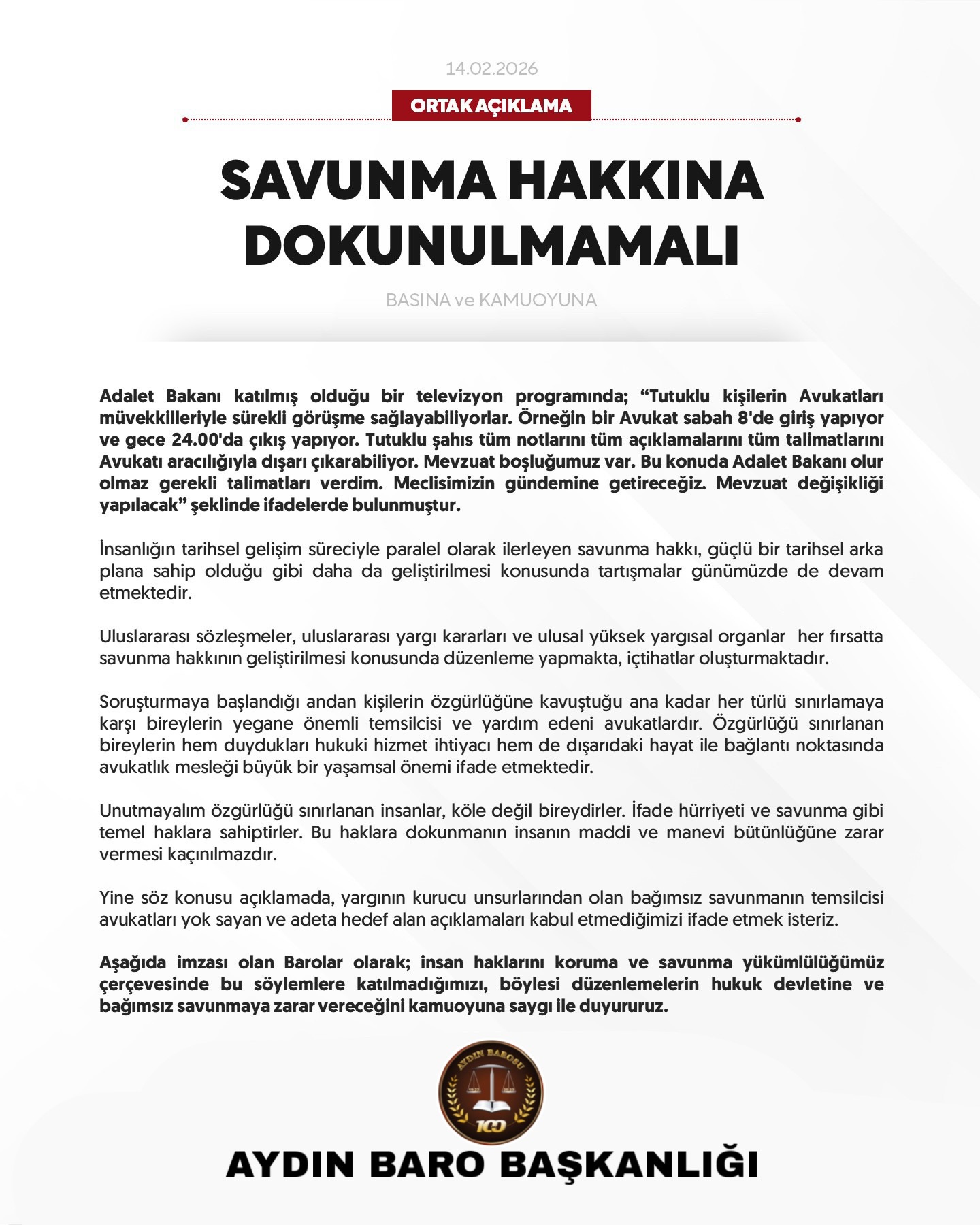 14.02.2026 Tarihli Basın AÇıklaması