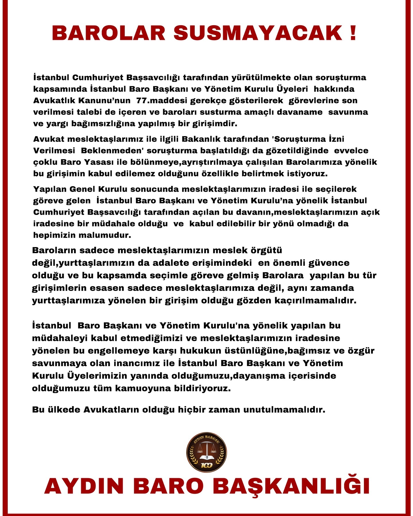15.01.2025 Tarihli Basın AÇıklaması